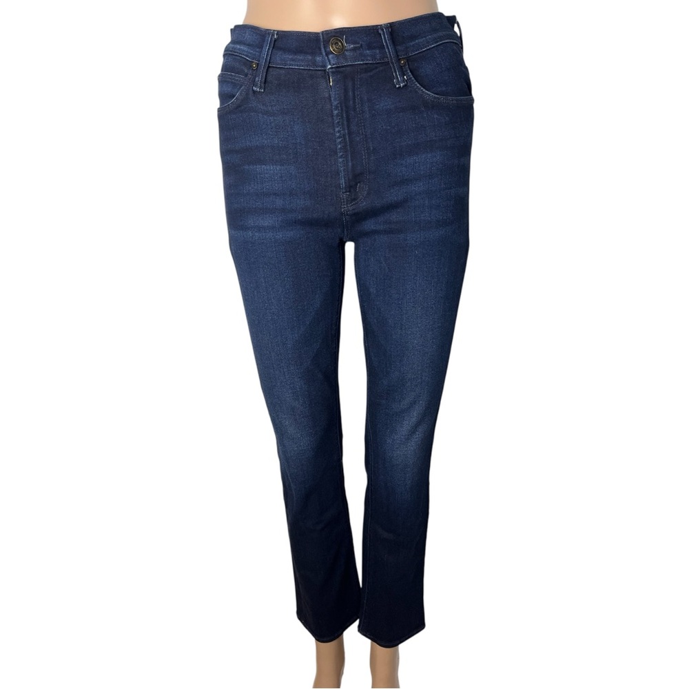 Mother The Mid Rise Dazzler Ankle Straight Leg Stretch Dark Wash Jeans